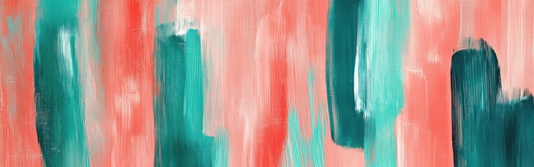 Poster - Abstract pencil strokes create a vibrant work of art in coral and teal colors blending harmoniously together