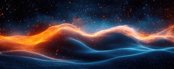Poster - Futuristic Abstract Digital Landscape Background for Technology Neural Networks and Data Transfer