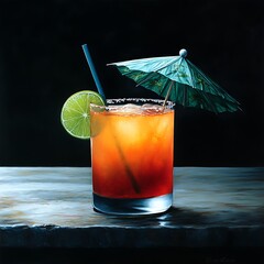 tropical drink umbrella lime slice