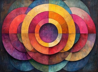 Aufkleber - Colorful Circular Digital Pop Art Background with Geometric Shapes and Dynamic Motion