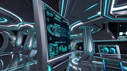 Poster - Futuristic control room with advanced technology and holographic displays
