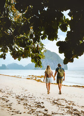 Wall Mural - couple in love walking on vanilla beach in palawan, philippines - travel romantic vacations outdoor 