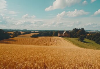 Wall Mural - Golden Wheat Field Farmhouse Rural Landscape