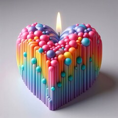 Wall Mural - multicolored heart-shaped candle on a white background