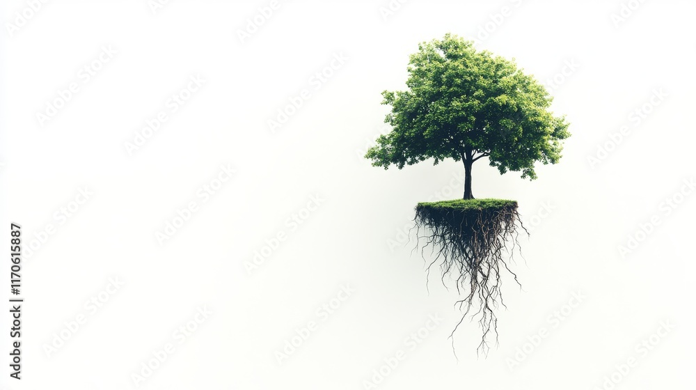 17.A striking visual of a green tree floating freely in space, with its ...