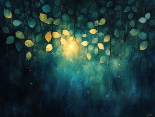 Fototapete - Dreamy Abstract Impressionism Painting Soft Bokeh Blue Green Color Palette