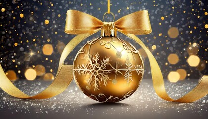 Wall Mural - Elegant Gold Christmas Ball with Ribbon and Bow, Isolated on a Clean Background Perfect for Holiday Decorations, Festive Ornaments, and Seasonal Celebrations