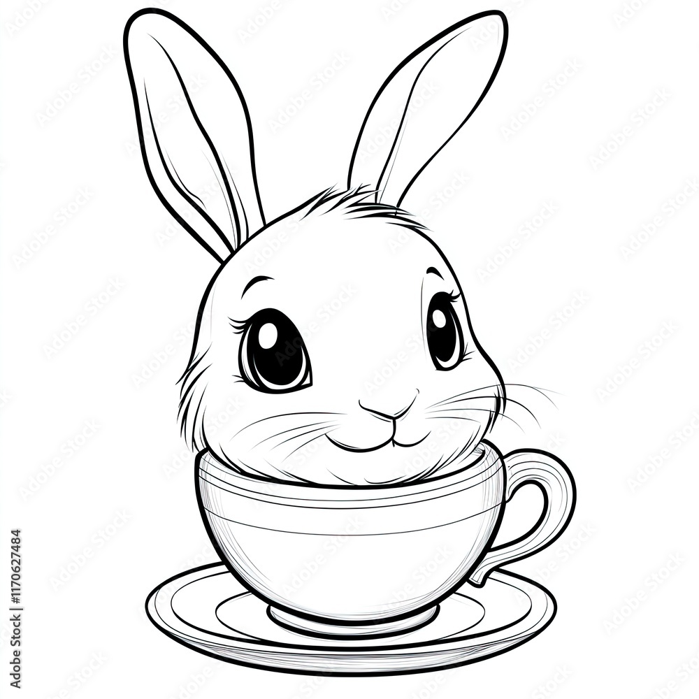 Adorable Bunny in Teacup: Simple Coloring Page for Kids, Preschool ...
