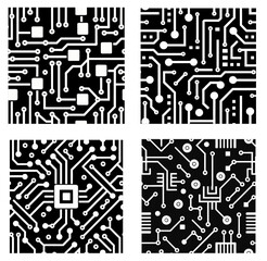 printed circuit board black and white computer technology seamless pattern. vector illustration