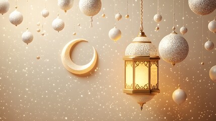 Canvas Print - Festive Ramadan Lantern Decor With Crescent Moon And Stars