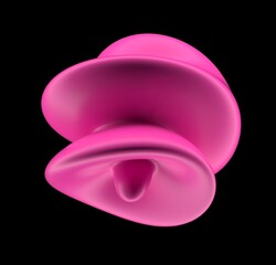 Wall Mural - Abstract 3D illustration of futuristic glitchy pink glossy form with ripples and distortions. An image on the theme of biotechnology and molecular physics.