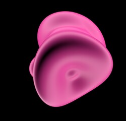 Wall Mural - Abstract 3D illustration of futuristic glitchy pink glossy form with ripples and distortions. An image on the theme of biotechnology and molecular physics.