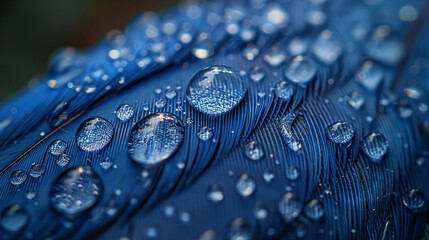 Wall Mural - Dark blue feathers with water droplets