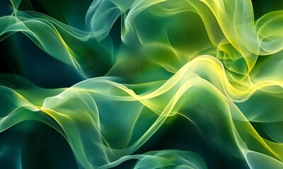Green yellow fabric waves, dark background, design texture