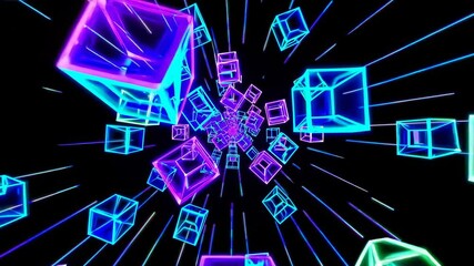 Leinwandbilder - Colorful 3D cubes spin and accelerate through a vibrant tunnel combining technology and creativity