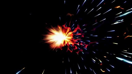 Fototapete - Explosive burst of flames with striking sparks illuminating the dark surroundings