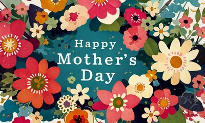 Wall Mural - A colorful flowery background with the words Happy Mother's Day written in the center. Concept of warmth and love for mothers