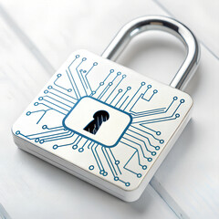 padlock lying on office desk - concept of computer security in global network