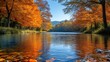 © Ira - Autumnal river scene with vibrant foliage reflection.