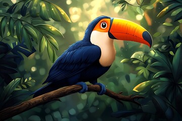 Vibrant Toucan Perched in Lush Jungle