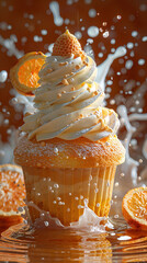 Wall Mural - Vanilla ice cream cone with whipped cream and sugar sprinkles