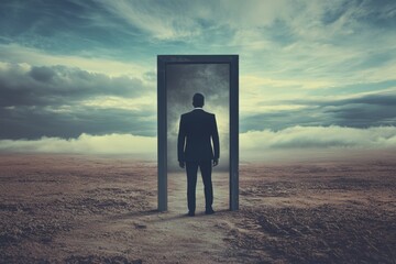 Wall Mural - A man stands in front of a door in a desert
