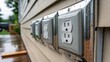 © DigitalSpace - A detailed shot capturing the reflective surfaces of various weatherproof outlet covers showing a slight sheen that mirrors the surrounding environment. The photoshoot effectively
