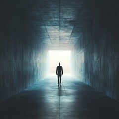 Wall Mural - a man walks through a tunnel with a light shining on him