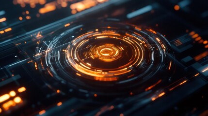 Orange glowing futuristic hud element showing data processing and analysis