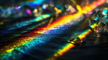 Abstract Rainbow Light Refraction on Crystal Surface Sparkling Prismatic Texture Background