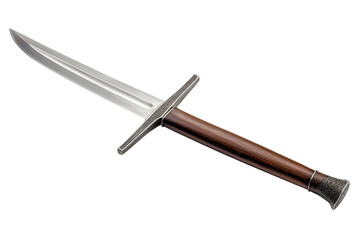 A sleek dagger with a sharp blade and a wooden handle, designed for precision and aesthetic appeal.