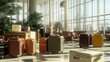 © Julia - stylish suitcases in a waiting area at bustling airport terminal, gleaming