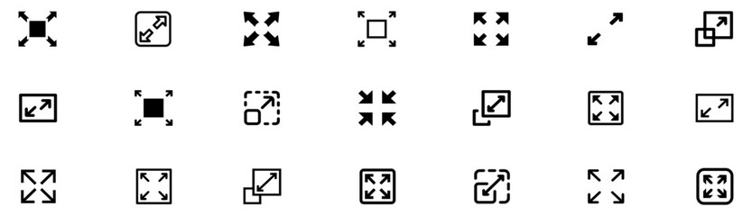 Fullscreen icon. Maximize icon symbol , Video Expand Reduce icons Button , Fullscreen Sign. Expand icon. scalable big size window sign. maximize or extend image icon. Vector Illustration. EPS 10