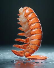 Wall Mural - Close-up of a vibrant orange lobster tail against a dark background showcasing its texture and details.