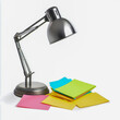 © Mohammad - Sticky notes and a desk lamp for late-night study sessions isolated on white background