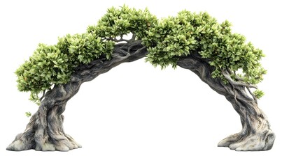 Arching bonsai tree isolated on white.