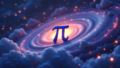 pi symbol in a swirling cosmic galaxy