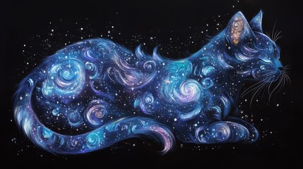 Wall Mural - Cosmic Cat: A Galaxy Within Fur, A Celestial Dream