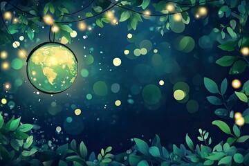 Wall Mural - frame illustration of cute earth hour turn off the lights for template background or copy space