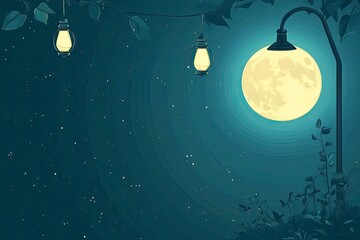 Wall Mural - frame illustration of cute earth hour turn off the lights for template background or copy space