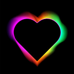 Poster - Colorful bright glowing trail forms heart shape with smooth curves on transparent background, vector design symbolizing Valentine's Day, love, romance and holiday.