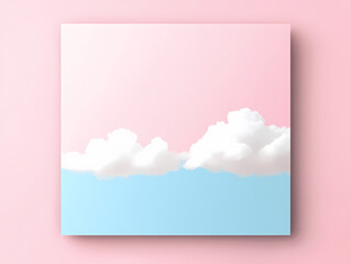 Wall Mural - Pastel dreamscape: Fluffy white clouds float serenely against a soft pink and light blue background. A minimalist image perfect for decoration or design.