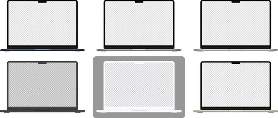 Laptop mockup with blank screen isolated on white background in clay, realistic and outline style, laptop mock up in black and white vector illustration