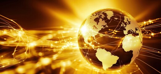 Wall Mural - golden globe with network connections representing global communication and technology, copy space f