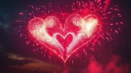 Wall Mural - Heart-shaped fireworks in the night sky during a romantic outdoor celebration