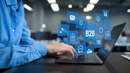 Fototapete - In-Depth B2B Business Strategy Concept Illustration For Effective Marketing and Growth Opportunities in Today's Competitive Landscape