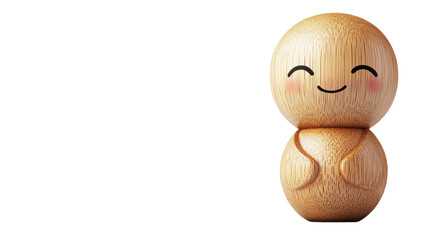 Beautifully Crafted Wooden Kokeshi Doll on a White Background Perfect for Cultural Illustrations or Home Decor Use.