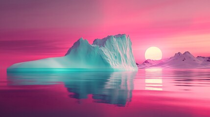 Canvas Print - Surreal sunset over a large iceberg in a calm sea.