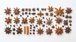 © Umar - Close-up view of aromatic star anise pods beautifully arranged on a white surface, highlighting the intricate patterns and warm brown tones of this popular culinary spice, perfect for food photography