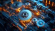 © Chandlerlikes - A futuristic machine with rotating cogs and glowing metal components, symbolizing the creative flow of energy and innovation in engineering.